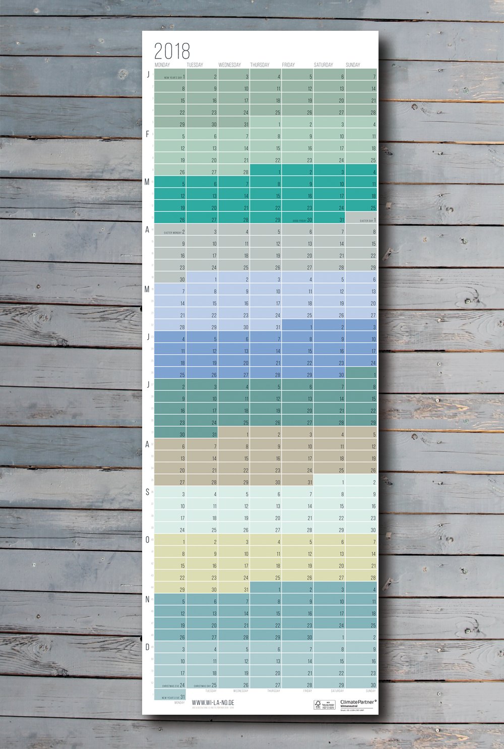 Wandkalender Wallplanner 2018 Pastell Design Calendar