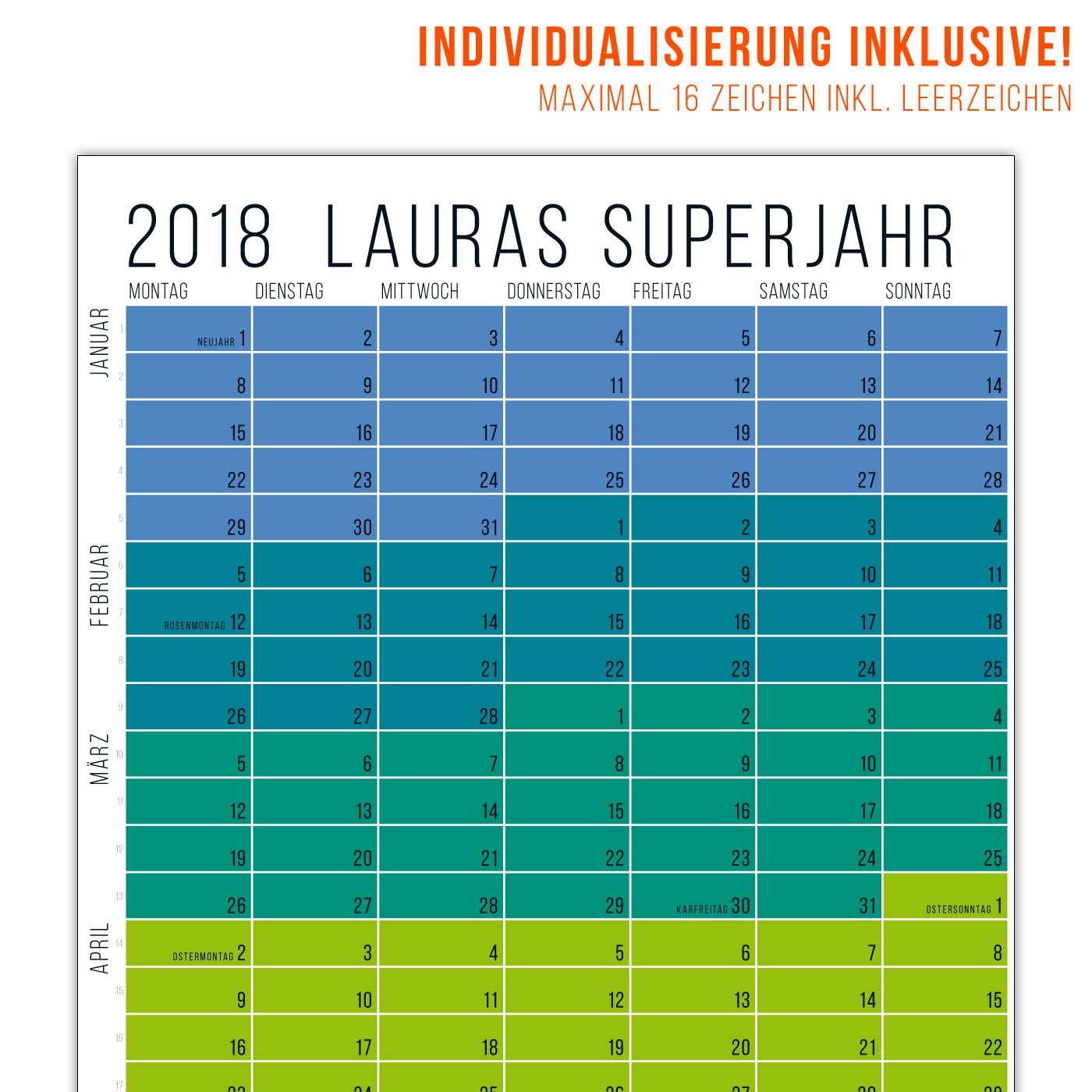 Das ganz besondere Weihnachtsgeschenk: Personalisierter Wandkalender für 2018