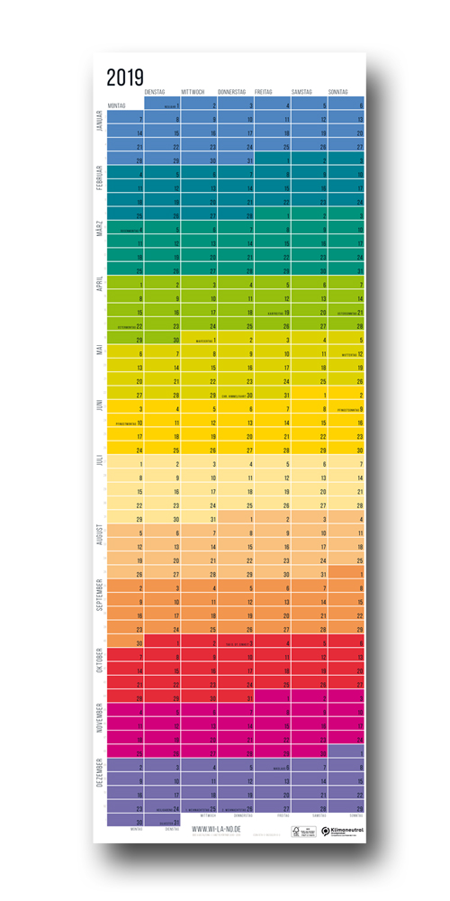 Wandkalender 2019 Regenbogen Wi-La-No