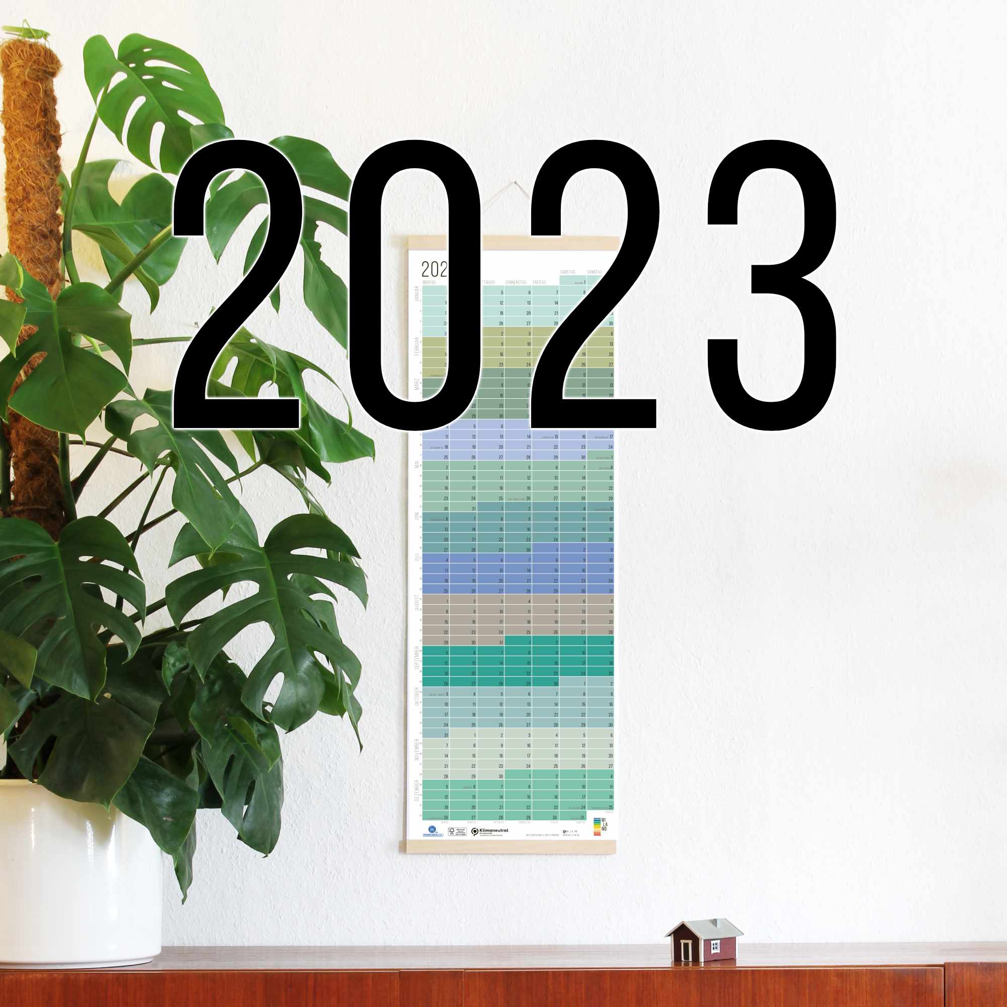 Wandkalender 2023 Wallplanner Jahresplaner Designkalender Calendar 2023 Wi-La-No Kalender Wie lange noch? Pastell Aqua Salbei Türkis