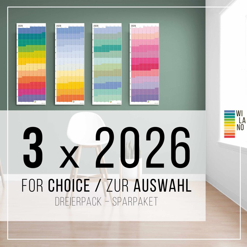 Wandkalender 2026 Wallplanner Jahresplaner Designkalender Calendar 2026 Wi-La-No Kalender Wie lange noch? Bunter Kalender 2026