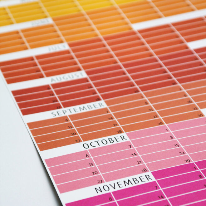 Geburtstagskalender Orange- Rosa-Pink-Grau Golden Hour Goldene Stunde Immerwährender Kalender von Anette Pörtner Wi-La-No®