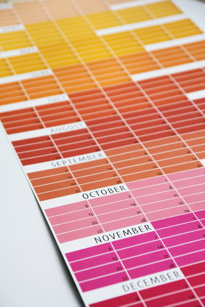 Geburtstagskalender Orange- Rosa-Pink-Grau Golden Hour Goldene Stunde Immerwährender Kalender von Anette Pörtner Wi-La-No®