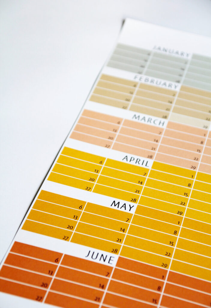 Geburtstagskalender Orange- Rosa-Pink-Grau Golden Hour Goldene Stunde Immerwährender Kalender von Anette Pörtner Wi-La-No®