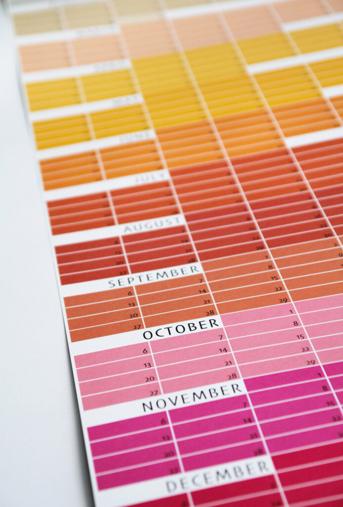 Geburtstagskalender Orange- Rosa-Pink-Grau Golden Hour Goldene Stunde Immerwährender Kalender von Anette Pörtner Wi-La-No®